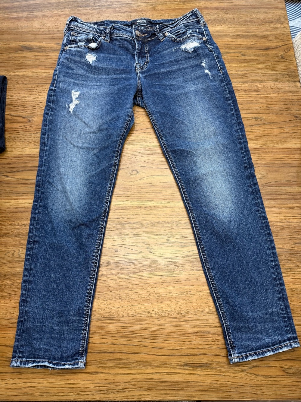Women’s Distressed Dark Blue Silver Jeans